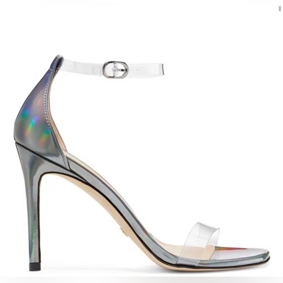 Stuart Weitzman holographic gunmetal NUDISTCURVE 100 stiletto heels size 9.5 new - Picture 6 of 8